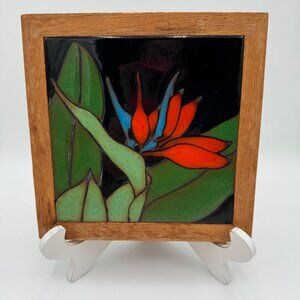 THE BETTY COMPANY Tile Framed Wall Hanging or Trivet Bird of Paradise flower Ita